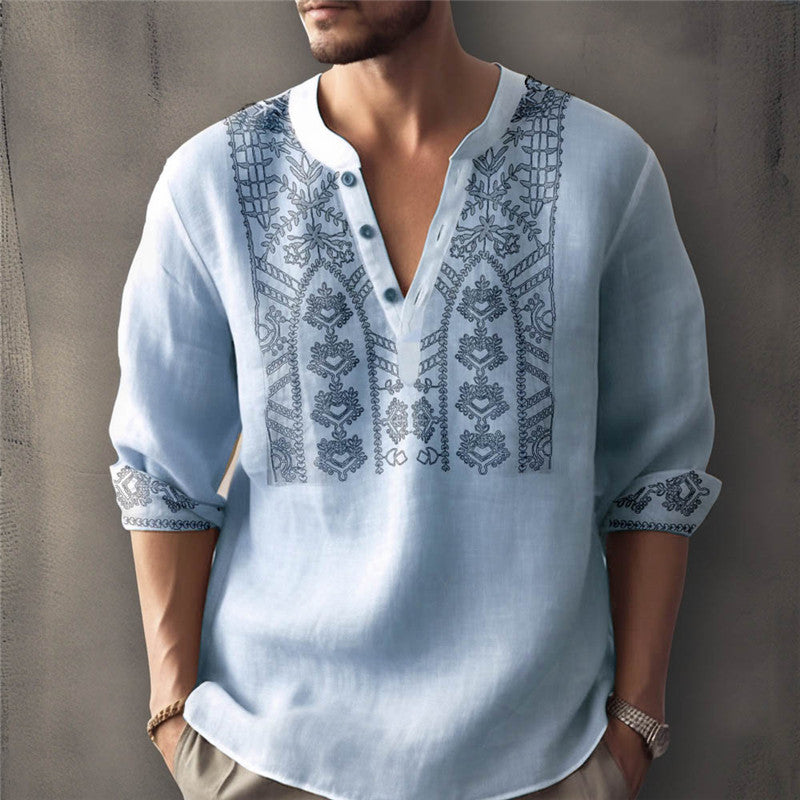 Herren Leinenhemd mit traditionellem Handstickdesign Echoarchiv