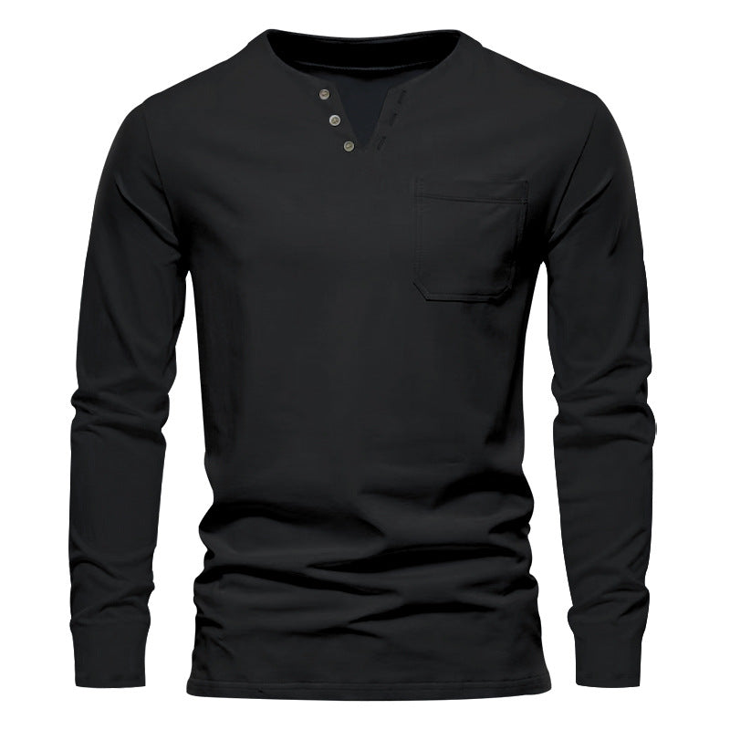 Herren Langarm-Henley-Shirt mit praktischer Brusttasche und modischem Knopfdesign Echoarchiv