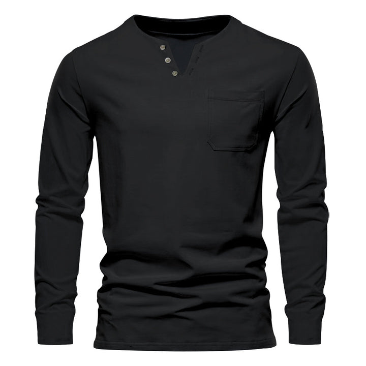 Herren Langarm-Henley-Shirt mit praktischer Brusttasche und modischem Knopfdesign Echoarchiv