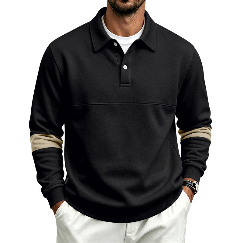 Herren Langarm-Poloshirt-Sweatshirt mit halber Knopfleiste, Kontrastärmeln und Rippbündchen – Cavello