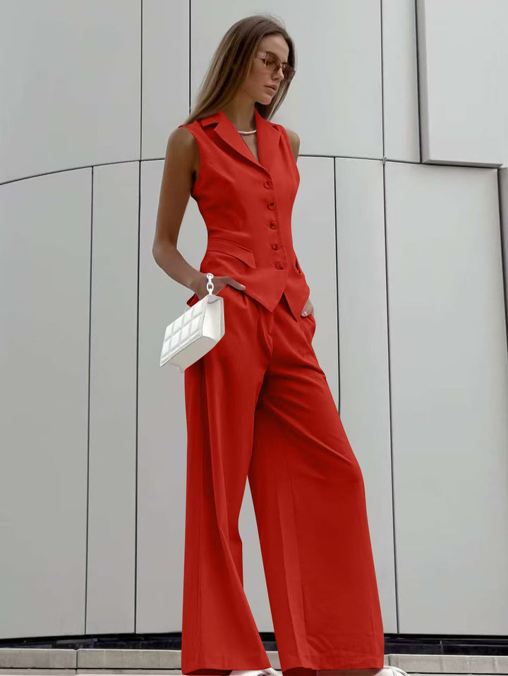 Damen Ärmelloses Tailoring-Zweiteiler mit taillierter Weste und weiter Marlenehose – Célinea