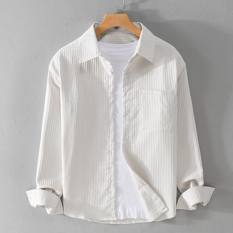 Herren Texturiertes Waffelstruktur-Overshirt mit Brusttasche und legerer Passform Echoarchiv