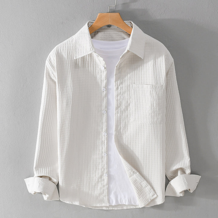 Herren Texturiertes Waffelstruktur-Overshirt mit Brusttasche und legerer Passform Echoarchiv