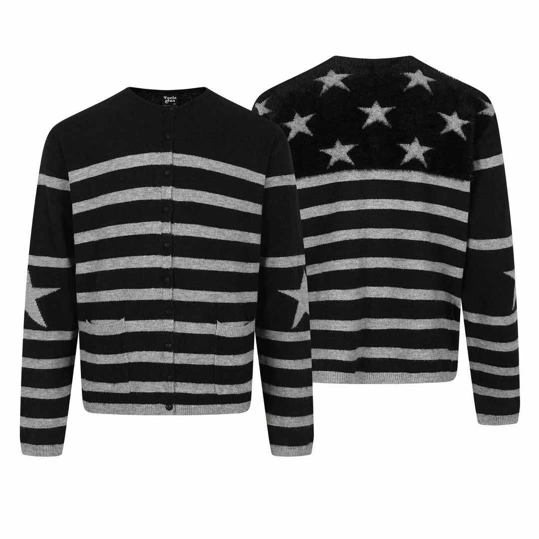 Unisex Gestreifte Knopf-Cardigan im Relaxed‑Fit mit Eingrifftaschen Echoarchiv