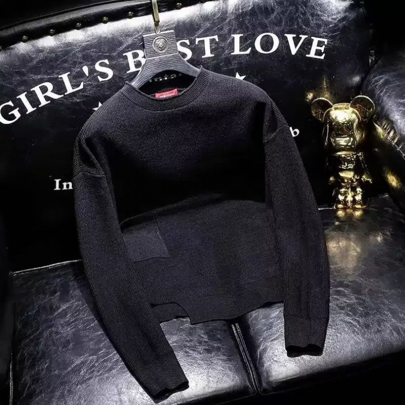 Damen Kurz geschnittener Strickpullover mit unregelmäßigem Saum und Rundhalsausschnitt Echoarchiv