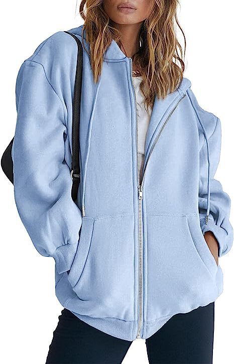 Damen oversized Kapuzenjacke mit durchgehendem Reißverschluss Kängurutaschen und weichem Sweatmaterial – Auréline