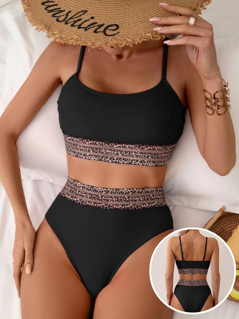 Damen Hochtailliertes Bikini-Set mit modischen Leoparden-Details Echo Archiv