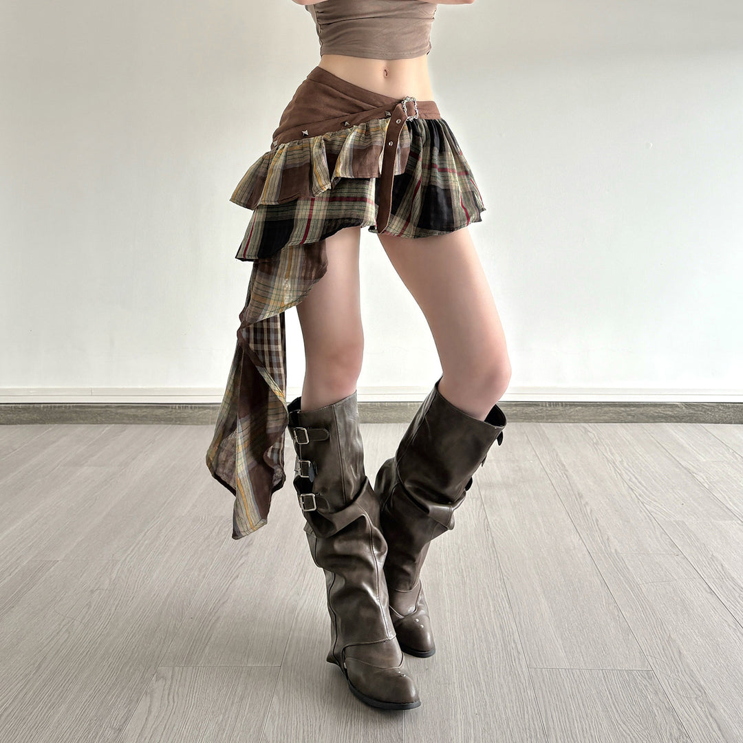 Damen Verspielter Karorock mit asymmetrischem Schnitt und verstellbarem Bund Echo Archiv