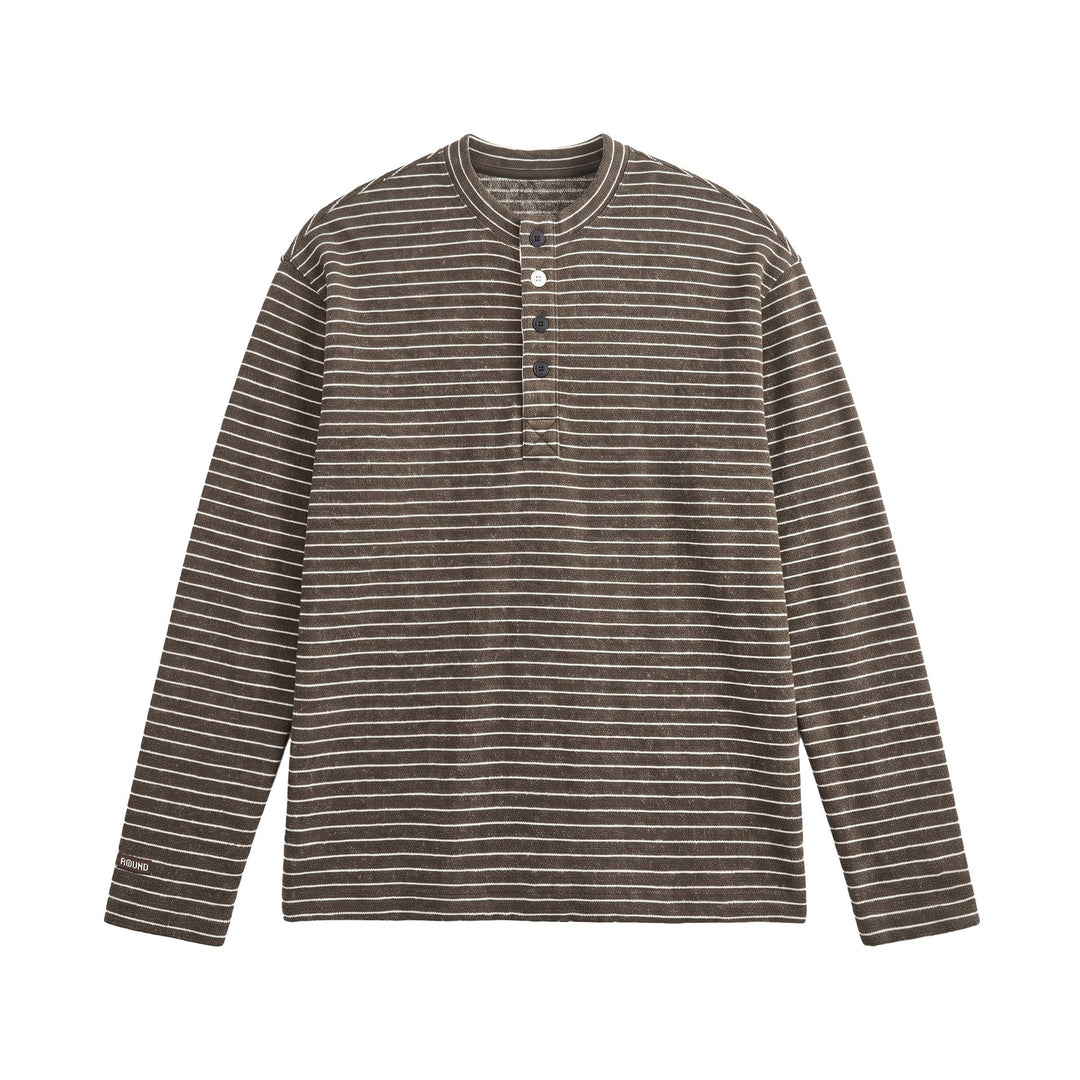 Herren Feinstrick-Henleyshirt mit kurzem Knopfleiste und horizontalem Streifenmuster Echoarchiv