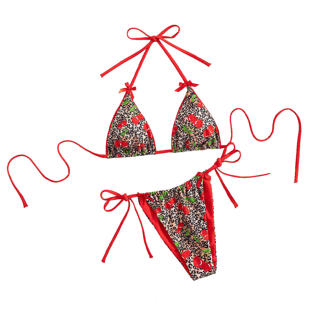 Damen Triangel-Bikini mit floralem Kirschmuster und verspielten Details Echo Archiv