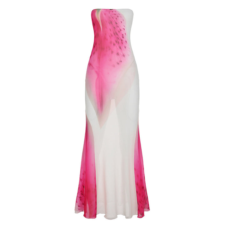 Damen Maxikleid mit asymmetrischem Schnitt und floralen Akzenten Echo Archiv