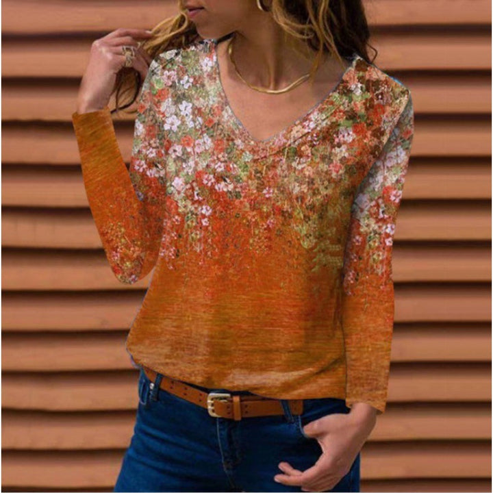 Damen Langarm V-Ausschnitt-Tunika mit floralem Aquarellprint und leichter Jersey-Qualität Echo Archiv