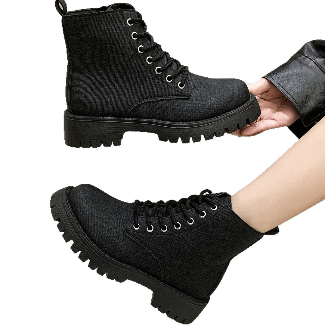Damen Chunky Combat-Ankleboots aus Denimoptik mit robust profilierter Sohle und seitlichem Reißverschluss Echo Archiv