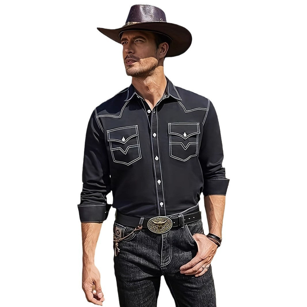 Herren Westernhemd mit kontrastierenden Nähten und Brusttaschen Echoarchiv