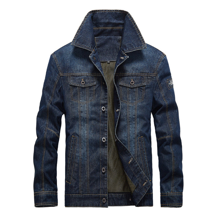 Herren Jeansjacke im Worker‑Look mit Stehkragen, Brustpattentaschen und Ziernähten – Denvaro
