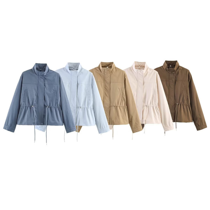 Damen Leichte Übergangsjacke mit Tunnelzug‑Taille und Stehkragen Echoarchiv