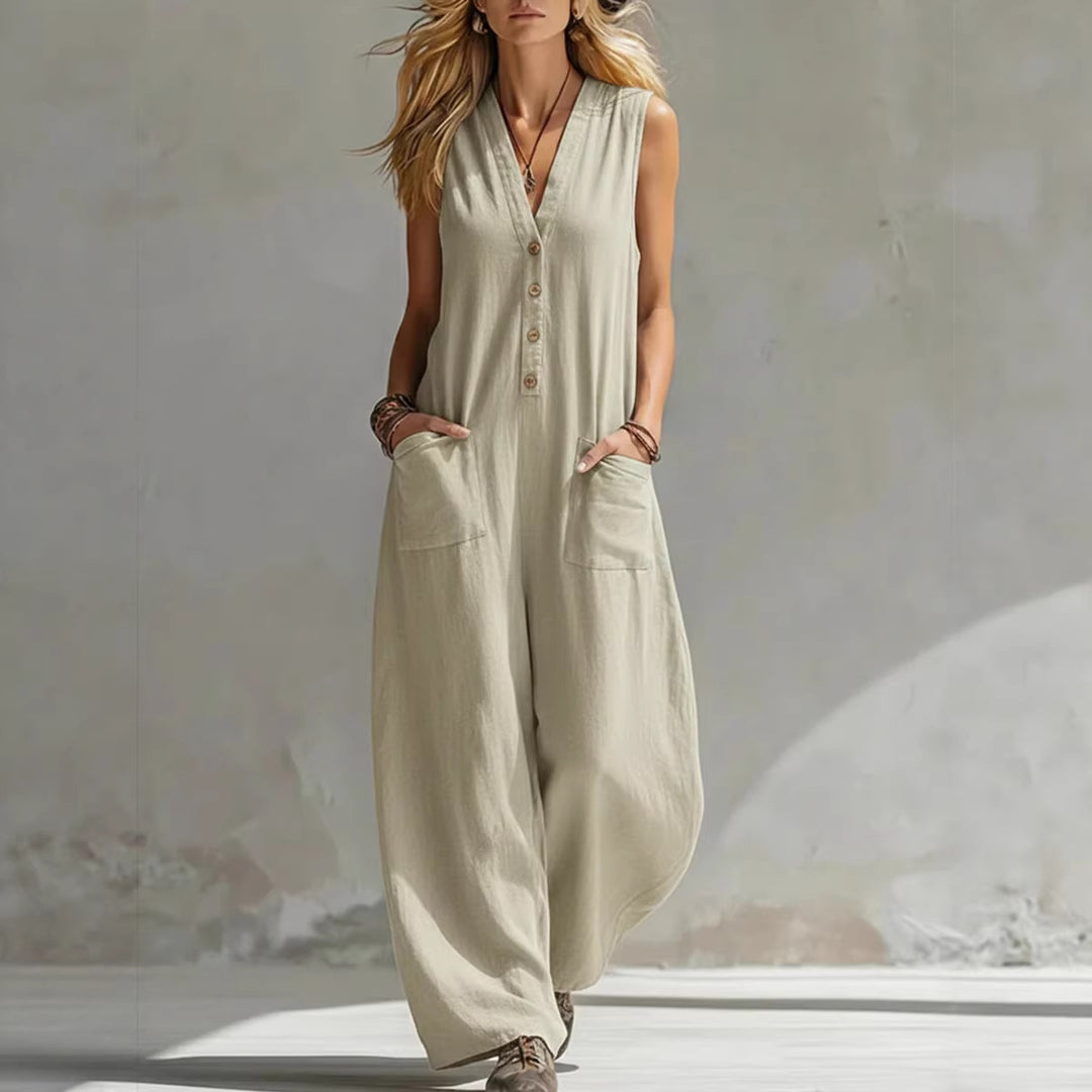 Damen Jumpsuit mit tiefem V-Ausschnitt und praktischen Taschen Echo Archiv