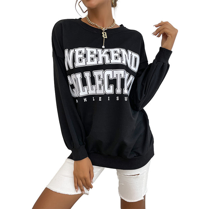 Damen Oversize Sweatshirt mit College-Print und Rundhalsausschnitt Echoarchiv