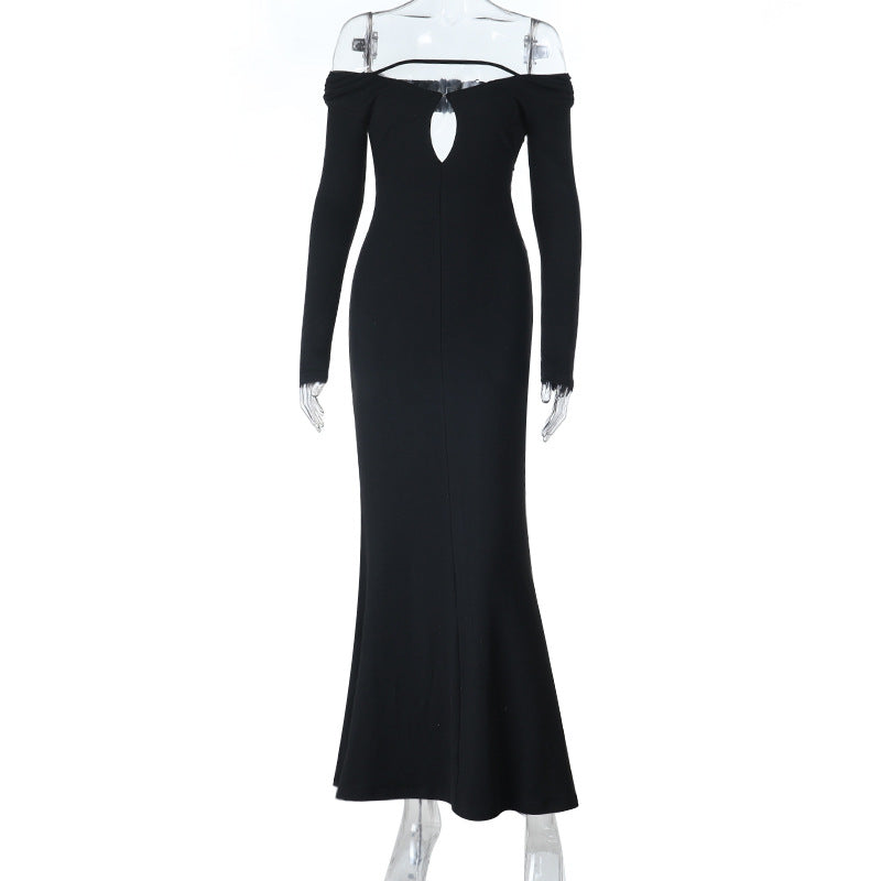 Damen elegantes schulterfreies Abendkleid mit Herz-Ausschnitt und langen Ärmeln Echo Archiv