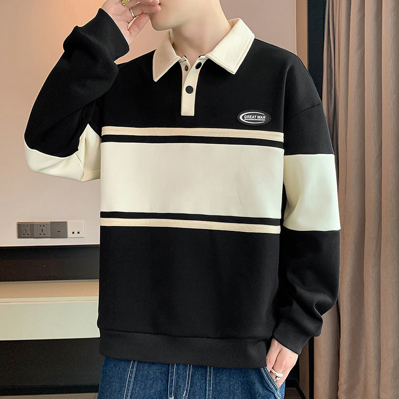 Herren modischer Sweatshirt mit klassischem Polokragen und auffälligen Streifen Echoarchiv