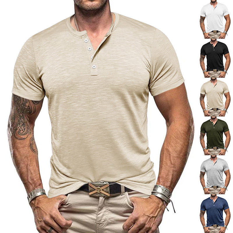 Herren Kurzarm-Henley-T-Shirt aus atmungsaktivem Baumwollmix mit modernem Schnitt Echoarchiv