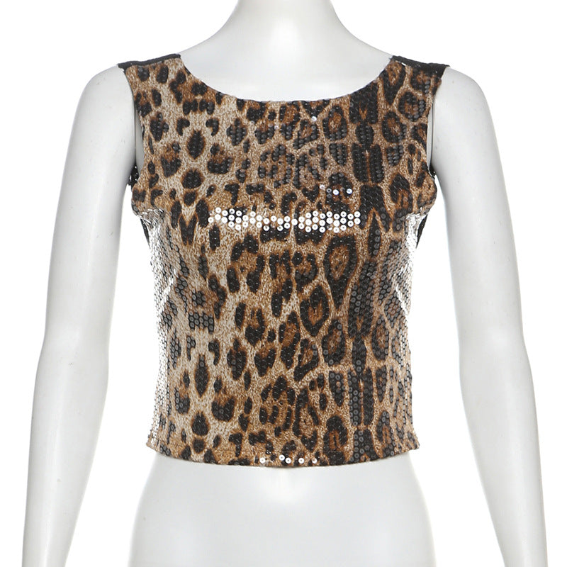 Damen Glamouröses Top mit Pailletten und Leopardenmuster Echo Archiv