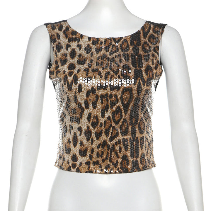 Damen Glamouröses Top mit Pailletten und Leopardenmuster Echo Archiv