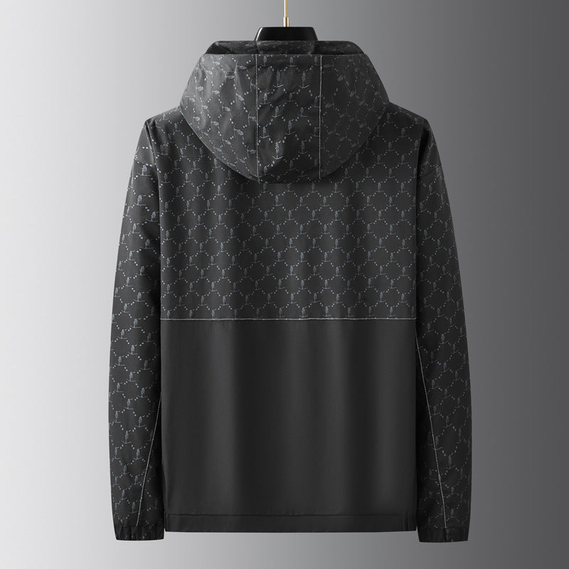 Herren Leichter wasserabweisender Kapuzen-Outdoorblouson mit Allover-Muster und großen Eingrifftaschen Echoarchiv