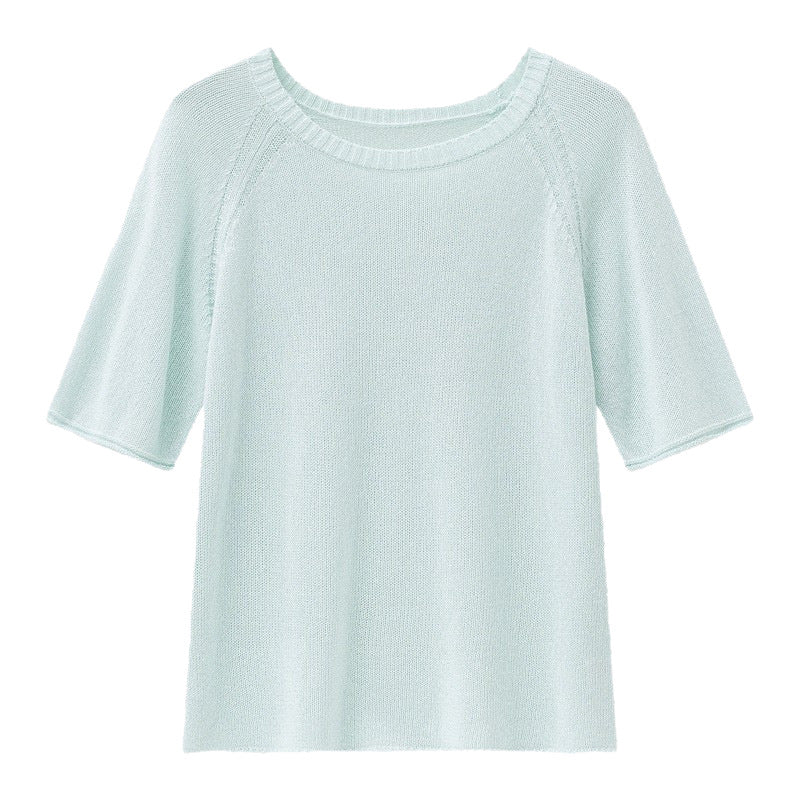 Damen Feines Strickshirt mit halblangen Ärmeln und Rundhalsausschnitt Echo Archiv