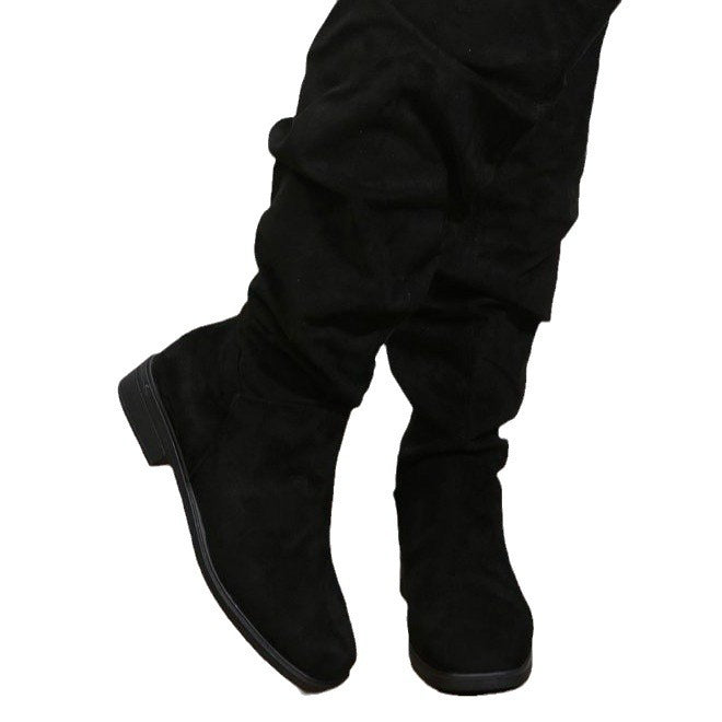 Damen kniehohe Schaftstiefel im Slouch-Look aus Veloursimitat mit rutschfester Gummisohle – Lioré