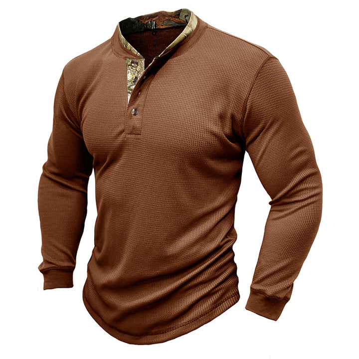 Herren modisches Langarm-Henley-Shirt mit strukturiertem Design und eleganter Knopfleiste Echoarchiv
