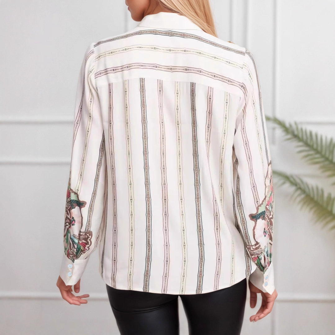 Damen Gemusterte Seidenoptik-Hemdbluse mit Ballonärmeln – Avérine