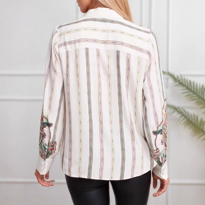 Damen Gemusterte Seidenoptik-Hemdbluse mit Ballonärmeln – Avérine
