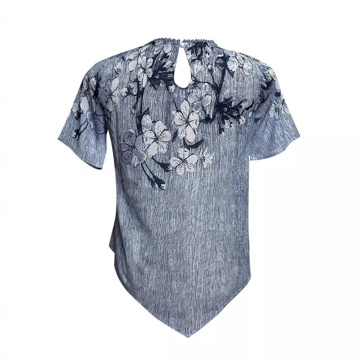 Damen nan zweilagiges Blusenkleid mit asymmetrischem Stufensaum, floraler Druckpasse und Flügelärmeln Echo Archiv