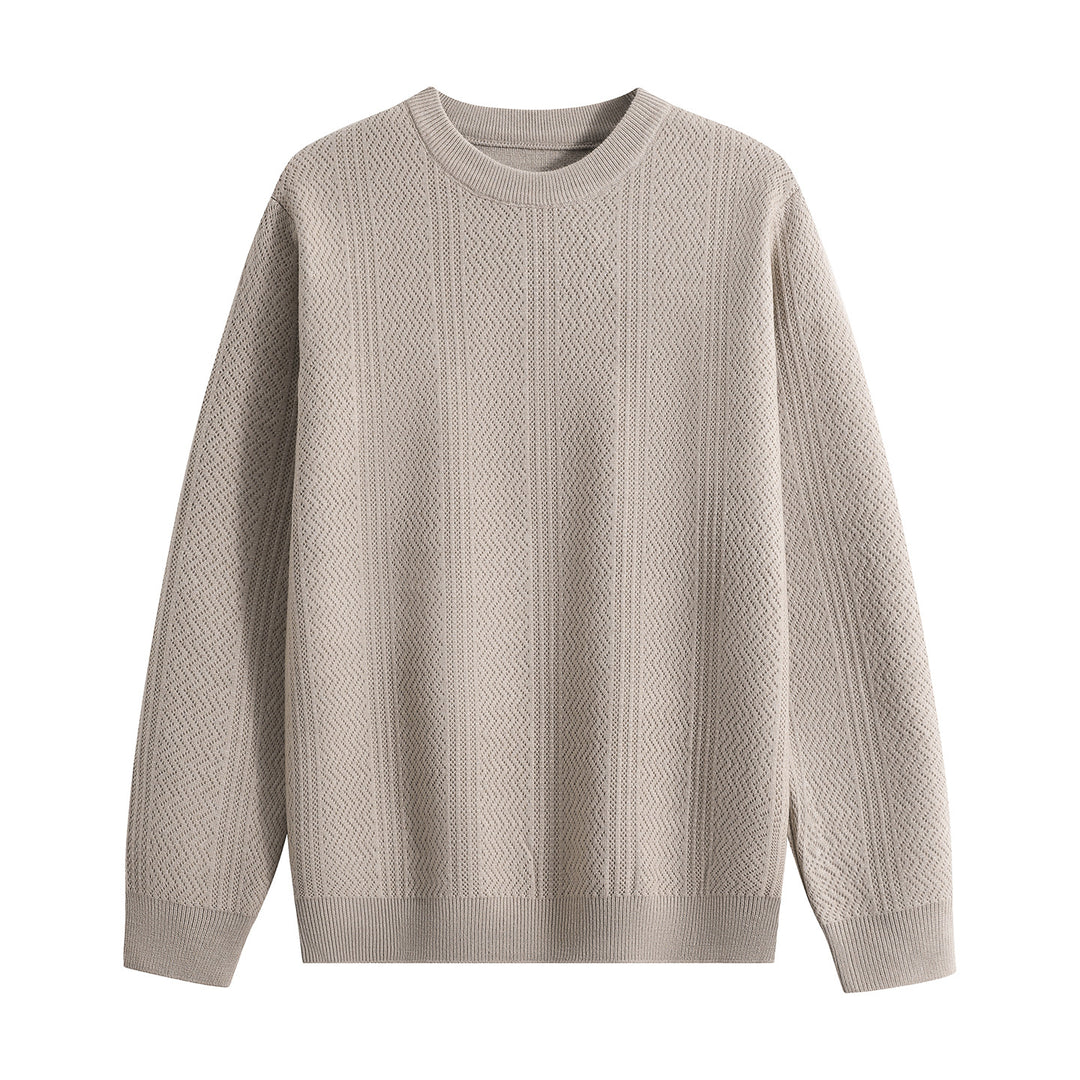 Unisex Strukturierter Rundhals-Strickpullover mit Ajourmuster Echoarchiv