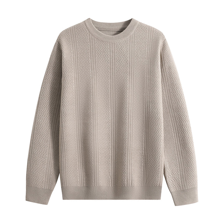 Unisex Strukturierter Rundhals-Strickpullover mit Ajourmuster Echoarchiv