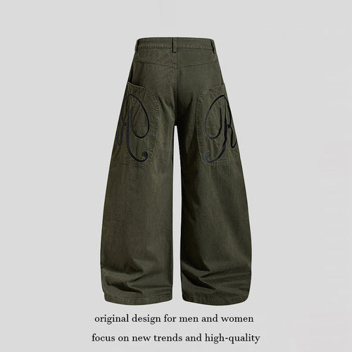 Damen Weite Denim-Palazzo-Hose mit Ballon-Saum und aufgesetzten Logotaschen Echoarchiv