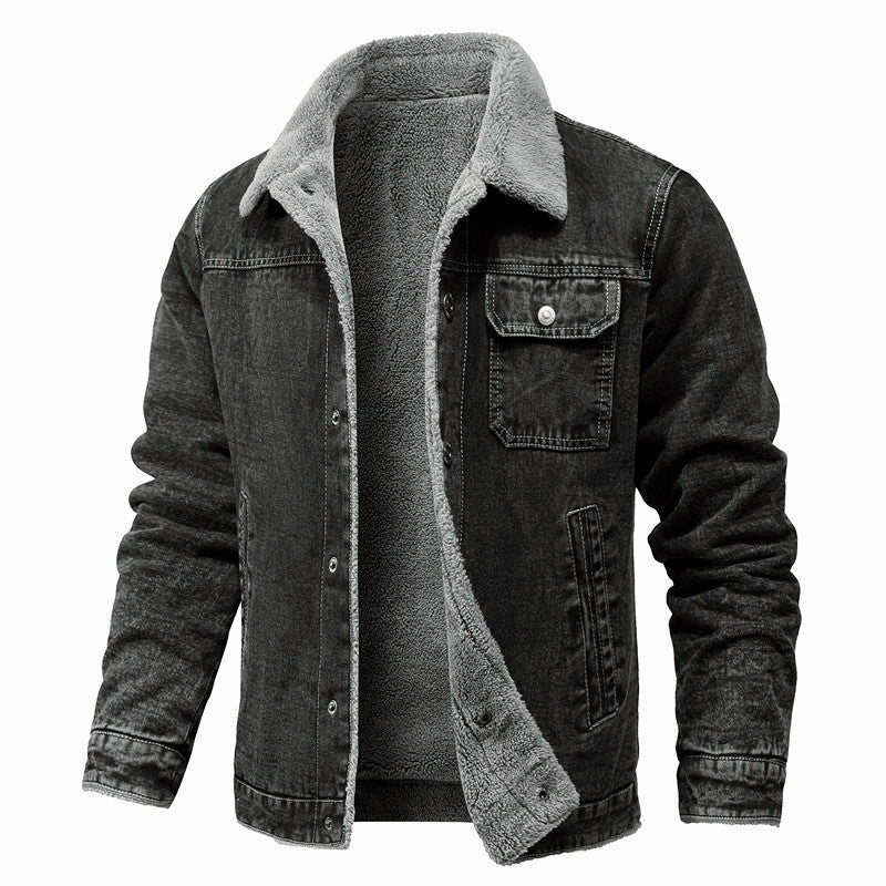 Herren Vintage Denimjacke mit Sherpa-Futter, Hemdkragen und funktionalen Taschen Echoarchiv