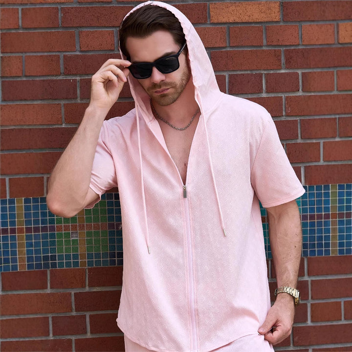 Herren Atmungsaktives Hoodie-Shirt mit kurzem Arm und durchgehendem Reißverschluss Echoarchiv