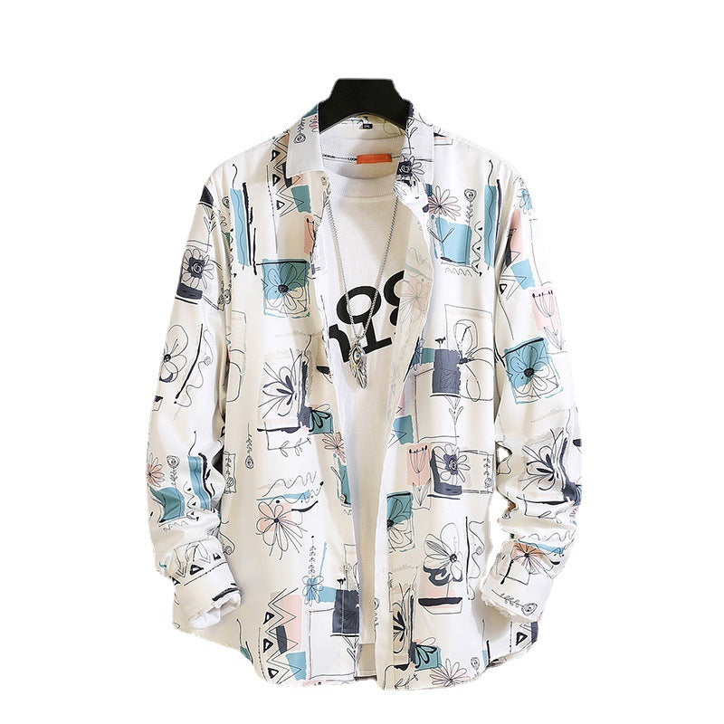 Herren nan langärmliges Hemd mit offenem Reverskragen, kontrastivem Blumenprint und lässiger Regular-Fit Silhouette Echo Archiv