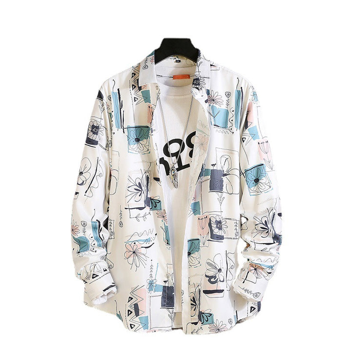 Herren nan langärmliges Hemd mit offenem Reverskragen, kontrastivem Blumenprint und lässiger Regular-Fit Silhouette Echo Archiv