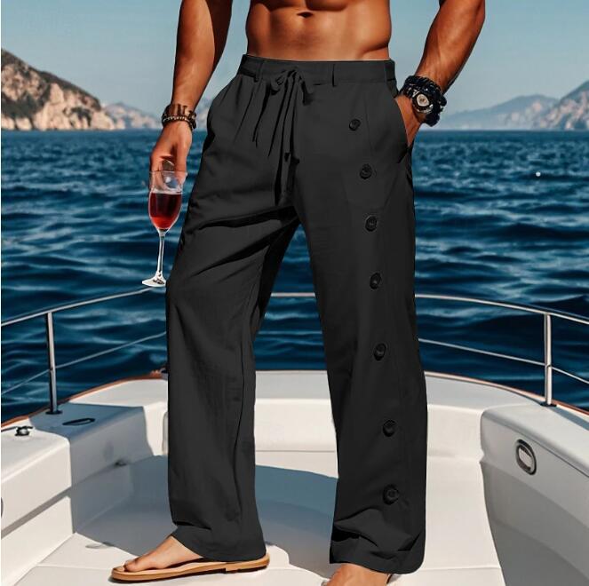 Herren lässige strandtaugliche Hose mit seitlichen Knopfdetails Echoarchiv