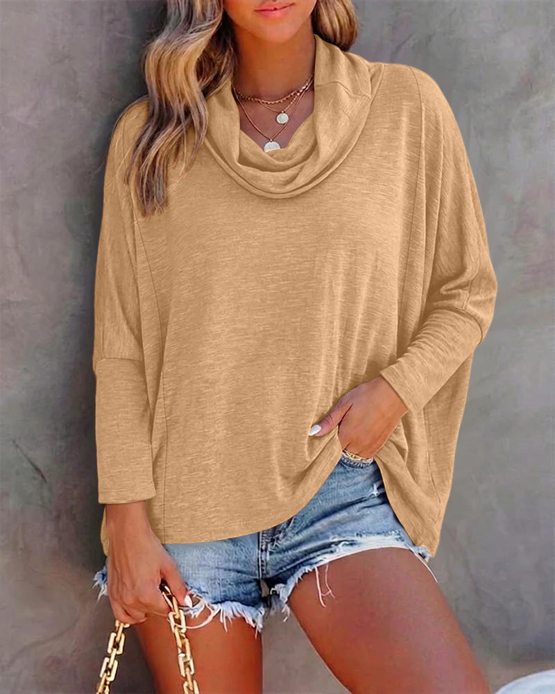 Damen Oversized Schalkragen-Longsleeve mit Fledermausärmeln – Avérine