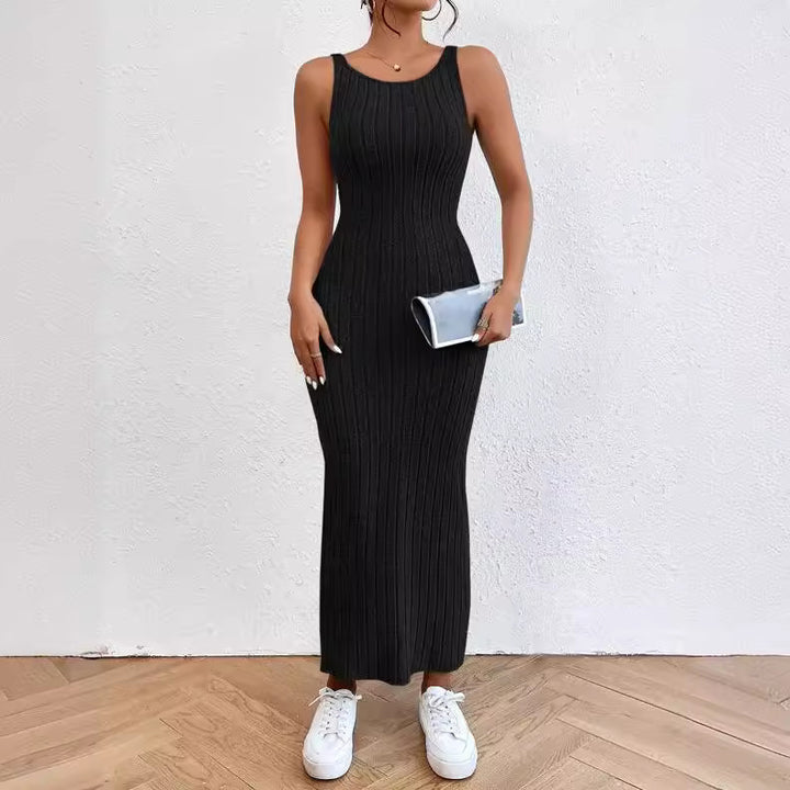 Damen figurbetontes Langarm-Maxikleid mit Rippenstruktur und Rundhalsausschnitt Echo Archiv