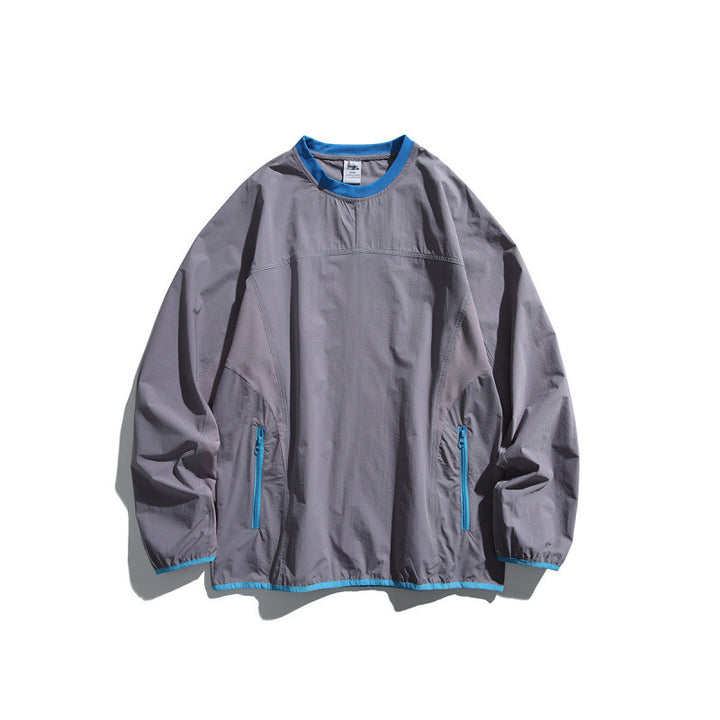 Unisex Leichter technischer Oversize-Pullover mit Rundhalsausschnitt, Reißverschlusstaschen und kontrastierten Abschlüssen Echo Archiv