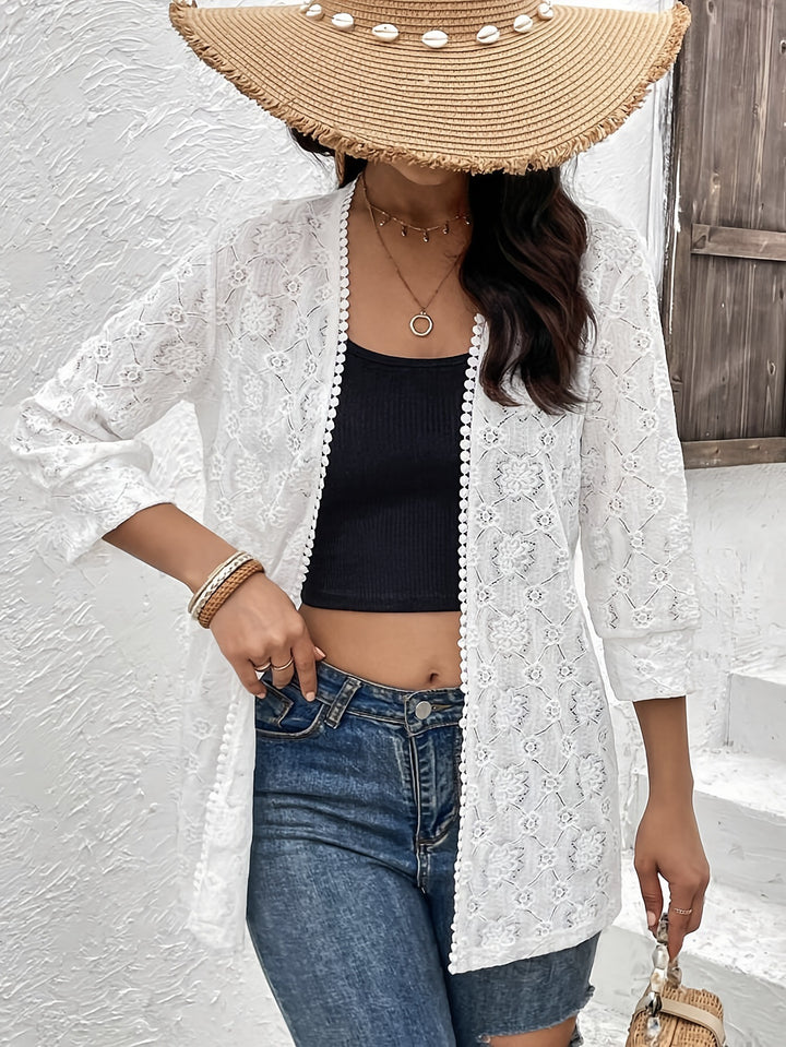 Damen nan luftiger Spitzenkimono Strandcardigan mit gehäkelter Bordüre Echo Archiv
