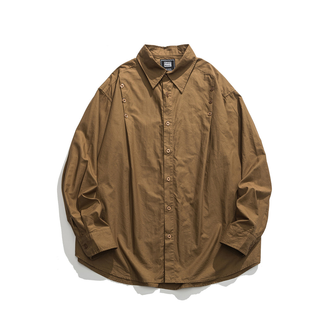Unisex Oversized Hemdjacke mit seitlichen Zierknopfreihen und gerundetem Saum Echoarchiv