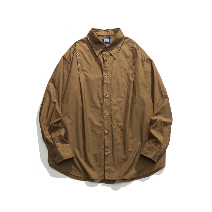 Unisex Oversized Hemdjacke mit seitlichen Zierknopfreihen und gerundetem Saum Echoarchiv