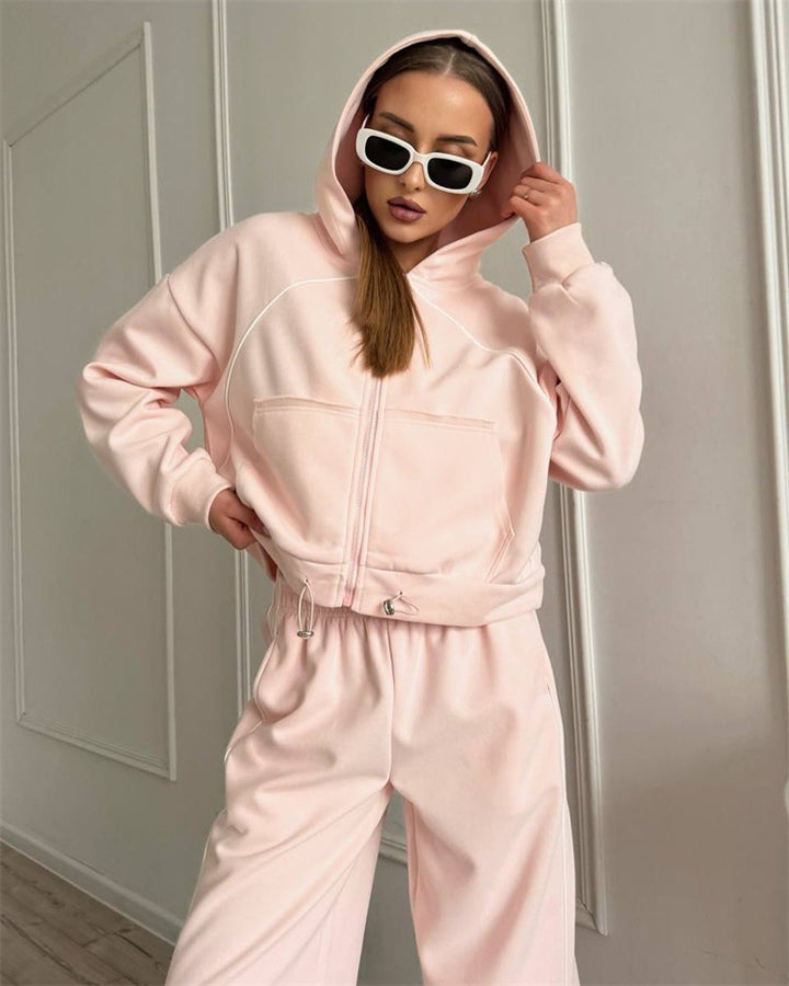 Damen nan Kapuzenjacke und weite Jogginghose Set mit kontrastnähten Echo Archiv