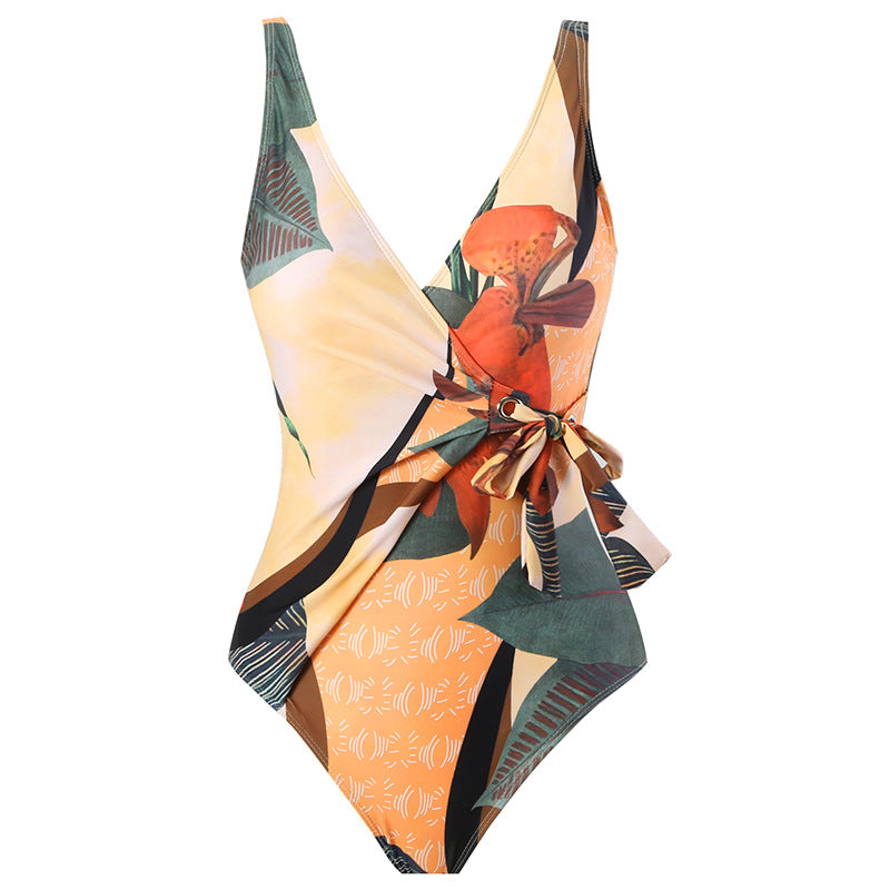 Damen Einteiler Badeanzug mit floralem Wickelrock Echo Archiv